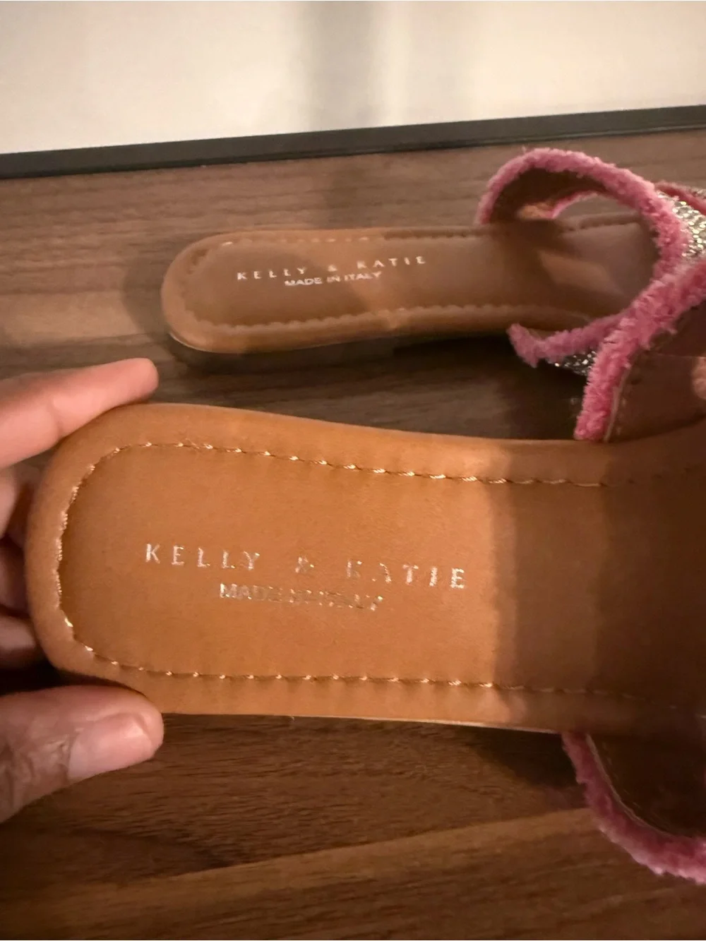 Kelly & Katie Pink Crystal Embellished Slide Sandals